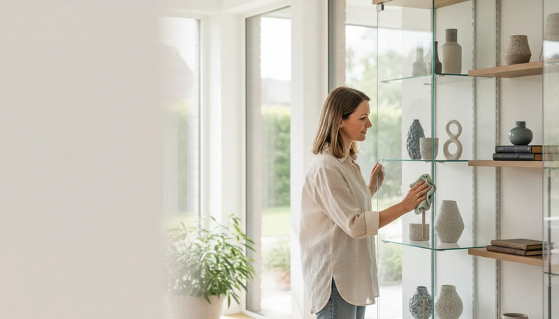 9 astuces anti‑poussière pour vitrines et étagères à objets - Image de couverture