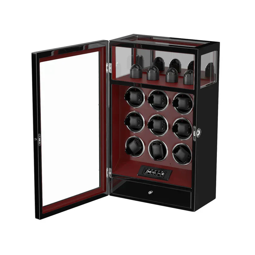 Wooden Watch Winder for 9 Watches – Crimson