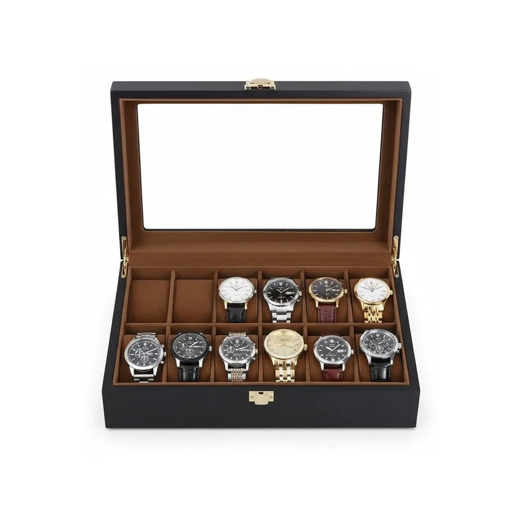 Boîte à Montres « ÉbèneNoire » – 12 Montres