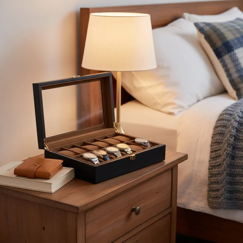 Boîte à Montres « ÉbèneNoire » – 12 Montres