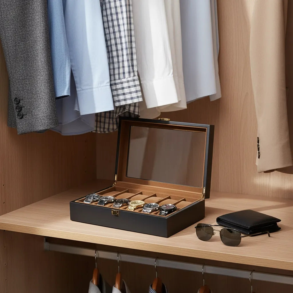 Boîte à Montres « ÉbèneNoire » – 12 Montres