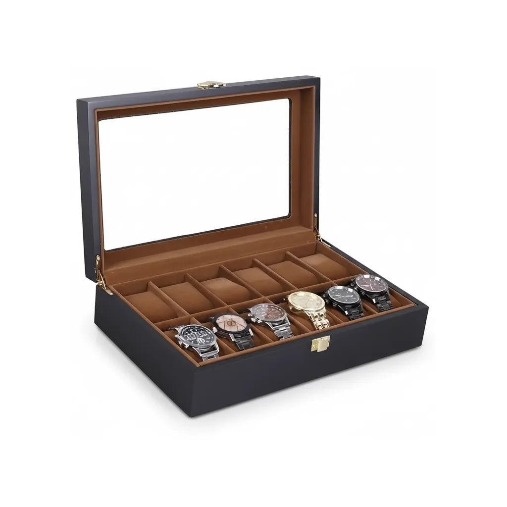 Boîte à Montres « ÉbèneNoire » – 12 Montres