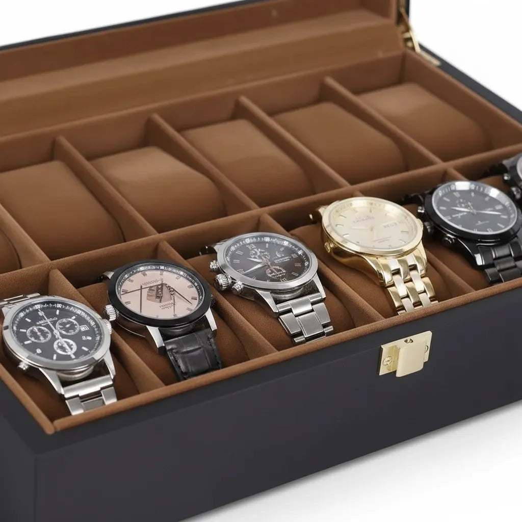 Boîte à Montres « ÉbèneNoire » – 12 Montres