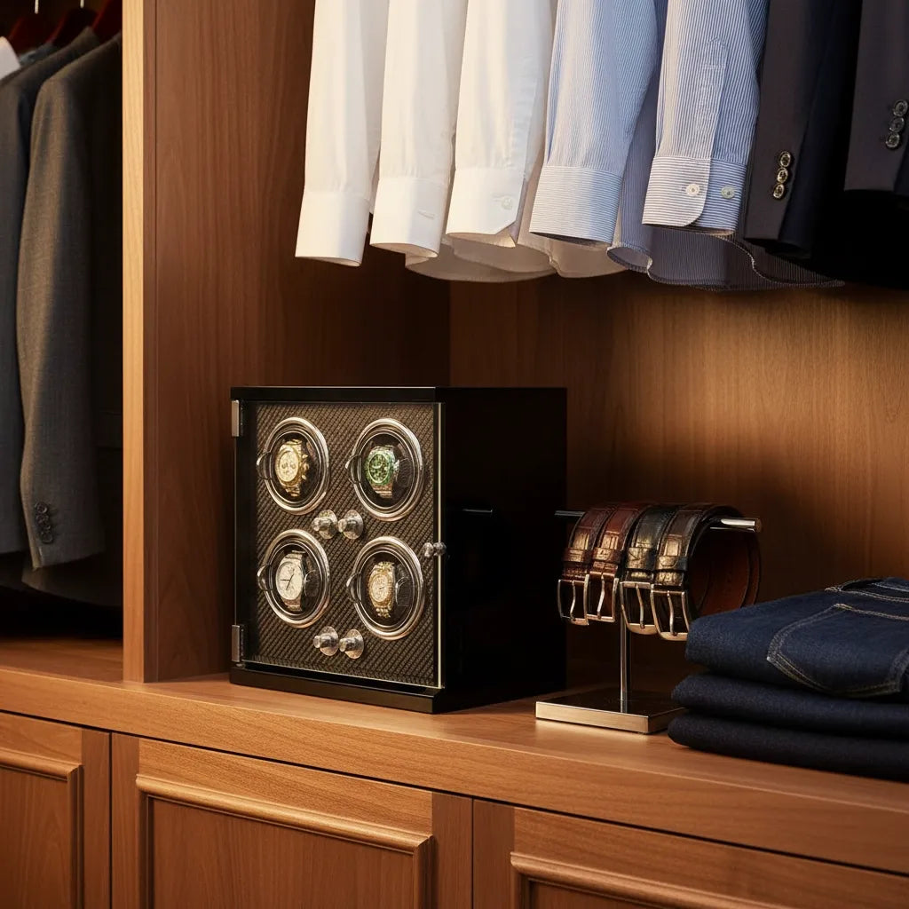 Remontoir Automatique « FibreNoire » – 4 Montres