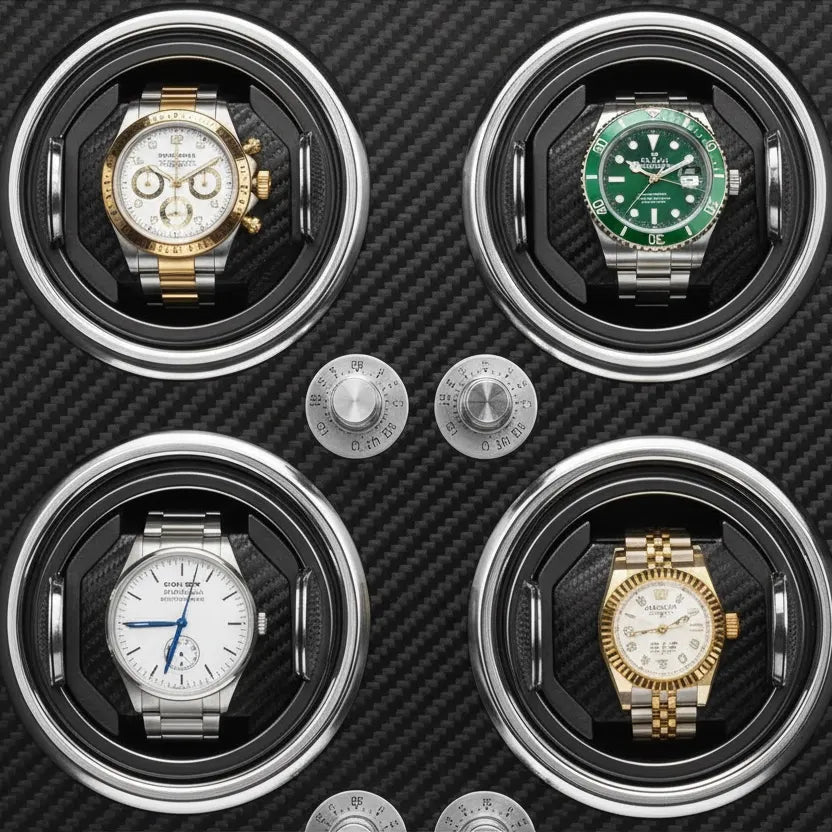Remontoir Automatique « FibreNoire » – 4 Montres